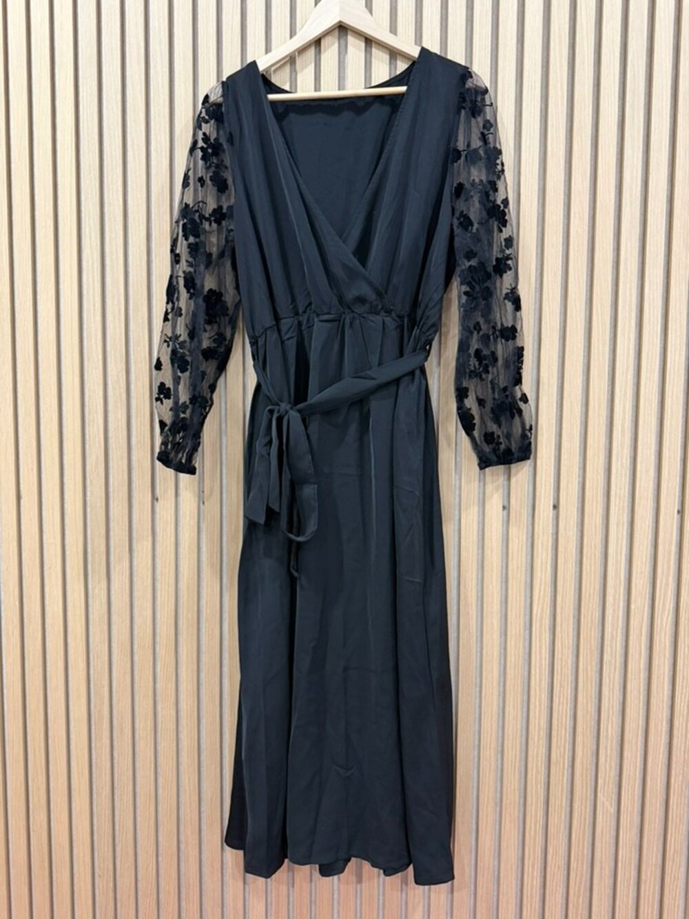 Black Floral Mesh Sleeve Dress